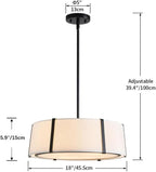 Shrine Lighting Drum Pendant Light, Modern Style, Drum Chandeliers for Dining Room, D18'' x H6'', Adjustable Chains 39'', E12*4 Sockets, White Lampshade & Black Finish