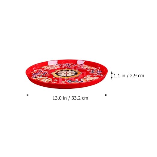 Cabilock Serving Platter Chinese Food Tray Red Wedding Serving Tray Fruit Plate Fruit Snack Storage Holder for Home Kitchen and Wedding Snack Round 13X2. 9inch Chinese Candy Boxes