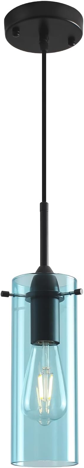 Blue Glass Pendant Light, Kitchen Pendant Lights 1 Pack, Modern Clear Hanging Pendant Light, Island Pendant Lights for Kitchen Island, Bedroom, Living Room, Bathroom