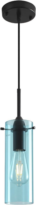 Blue Glass Pendant Light, Kitchen Pendant Lights 1 Pack, Modern Clear Hanging Pendant Light, Island Pendant Lights for Kitchen Island, Bedroom, Living Room, Bathroom