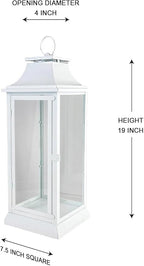 Serene Spaces Living Hurricane Lanterns with Clear Glass Panels, Perfect for Home Decor, Parties & Events, Table Top Or Hanging Lantern for Indoor & Outdoor (Medium - White)