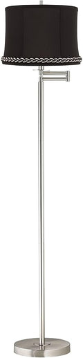 360 Lighting Druckman Modern 60 1/2" Tall Standing Floor Lamp Skinny Adjustable Swing Arm Pole Silver Metal Brushed Nickel Finish Living Room Bedroom House Reading Office Massa Black Drum Shade