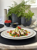 bzyoo 12 Piece White Melamine Dinnerware Set - Durable, Easy to Clean Plates and Bowls - Ideals for Parties, Camping Dish Set BPA Free Organica White Collection