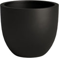 DTY Signature Mount Belford Lightweight and Durable Modern Fiberstone Egg Shaped Planter for Indoor Outdoor Drainage Hole & Rubber Plug Weather Resistant, 10" H x 12" Dia, 10" Opening - Small, Black
