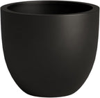 DTY Signature Mount Belford Lightweight and Durable Modern Fiberstone Egg Shaped Planter for Indoor Outdoor Drainage Hole & Rubber Plug Weather Resistant, 10" H x 12" Dia, 10" Opening - Small, Black