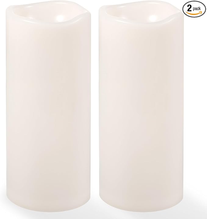 NURADA Large Outdoor Solar Candles Waterproof - 10" x 4" Rechargeable Solar Powered Flameless LED Pillar Flickering Candle for Patio Porch Lanterns Decor - Ivory White Set of 2