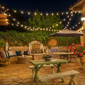 Lightdot 48FT Solar Outdoor String Lights,LED Bistro String Lights with Shatterproof G40 Bulbs, 2700K Dimmable, Waterproof Hanging Lights for Porch, Party, Garden, Backyard, Balcony