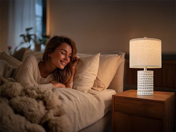 PORTRES 18.25" Modern Ceramic Table Lamps Set of 2 for Bedroom White Desk Lamps Bedside Lamps for Living Room Study Room Office Dorm Farmhouse Decor Nightstand Lamp End Small Table Lamps