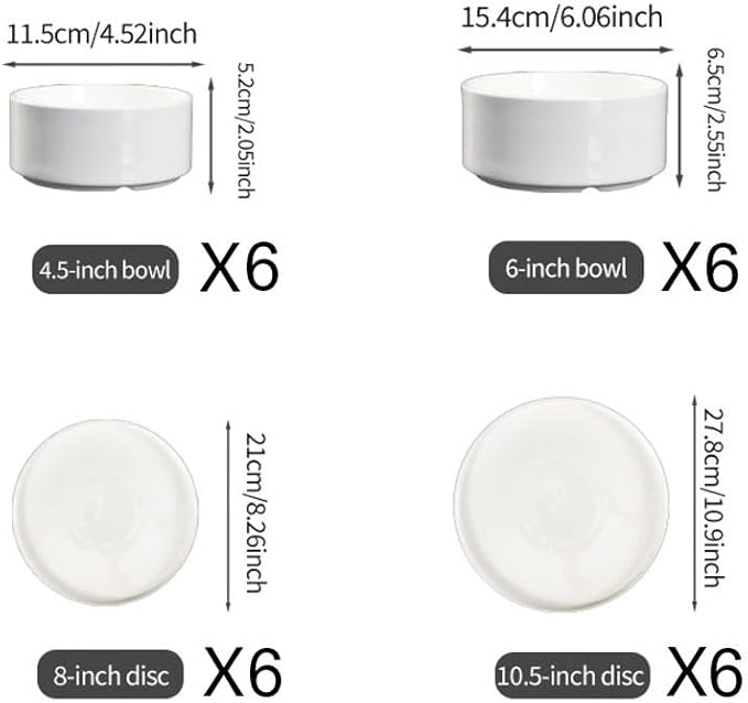 Porcelain Dinnerware Sets for 6, 24pcs High-sided Plates and Bowls Set, White Chip and Scratch Resistant Dinner Set - Dishwasher & Microwave Safe Dinging Dishes Set, QOMO-1996