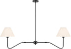 2-Light Modern Linear Chandelier for Dining Room, 55 Inch Farmhouse Kitchen Island Lighting with White Fabric Shades, Hanging Lighting Fixtures for Living Room Bedroom