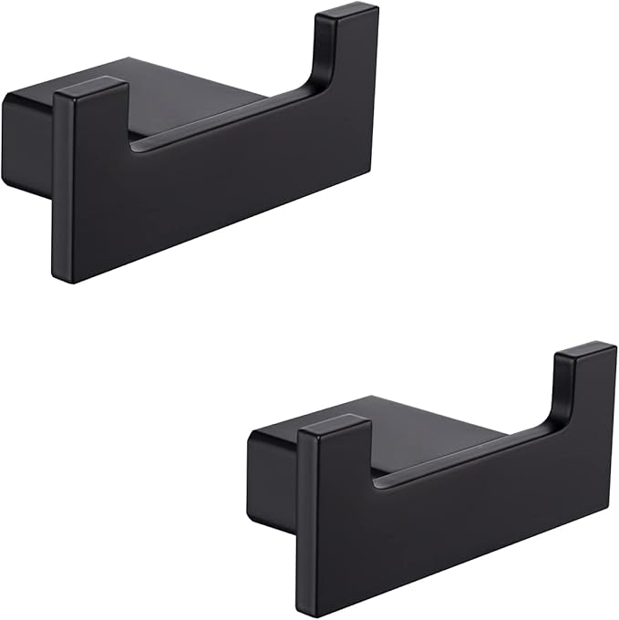 RANDOM Black Double Towel Hook SUS304 Stainless Steel Towel Hooks for Bathroom Wall Mounted Coat Hooks Heavy Duty Wall Hook Square Hand Towel Holder Matte Black Robe Hook.96009-8MB-2