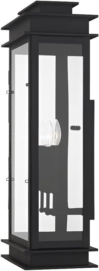 Livex 20208-04 Transitional Three Light Outdoor Wall Lantern from Princeton Collection in Black Finish