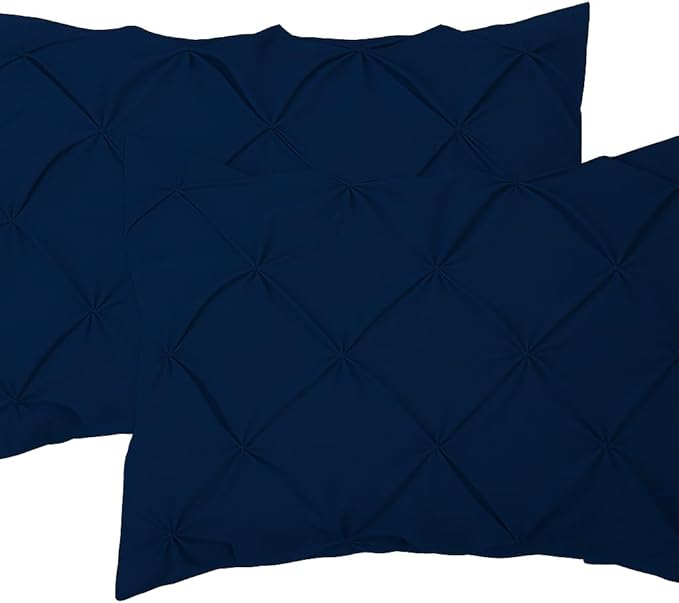 COTTON STICH Pinch Pleated Standard Pillow Shams Set of 2 Navy Blue 600 Thread Count 100 Percent Egyptian Cotton Soft Breathable Skin Friendly Decorative Pillow Covers 20x26 Inch
