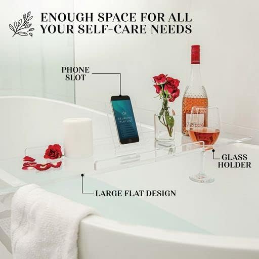 36" Supreme - Clear Acrylic Bathtub Tray Caddy Tub Shelf, Spa Board Luxury Bathroom Bath tub Table, Fits Across Bathtubs, Book, iPad and Wine Glass Holder (Supreme, 36")