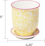 CHIVE ‘Liberte’ Ceramic Succulent Pots — 4.25” Cute Vintage Farmhouse Style Planters for Indoor Plants — Beautiful Home & Kitchen Decor — Yellow Leaves