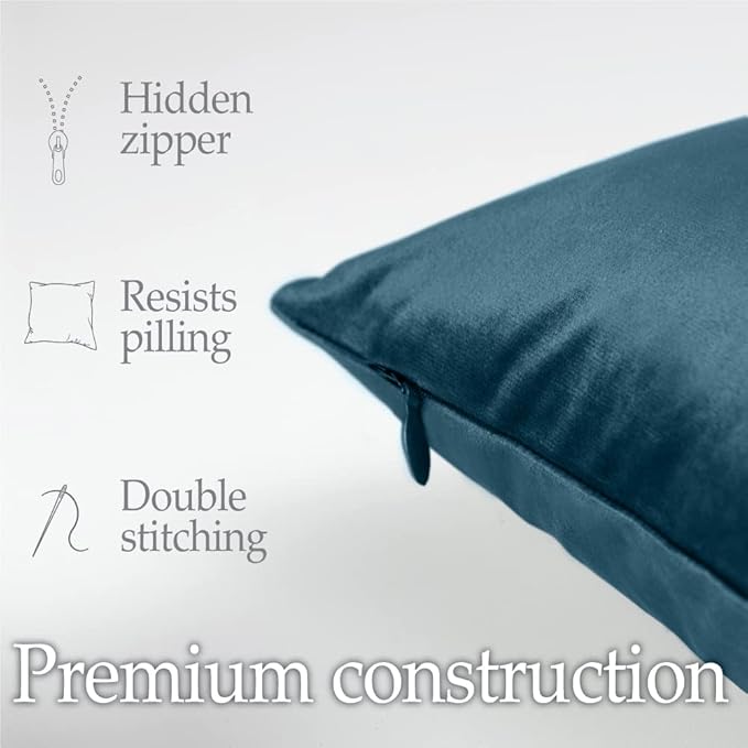 lalaLOOM Velvet Throw Pillow Covers, Set of 2, 20x20 Decorative Square Pillows Home Decor, Soft Accent Cases, Silky Machine Washable Pillowcases for Sofa, Couch, Bedroom, Living Room, Peacock