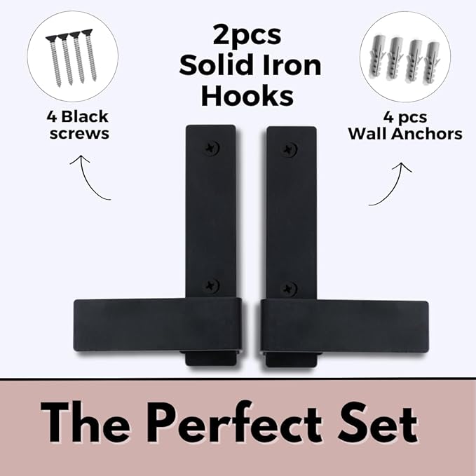 Decorative Wall Hooks-Set of 2 Chic Coat Hooks for Wall Mount. Perfect for Hanging Coats, Clothes, Towels, Backpacks Or Hats. Modern Heavy Duty Metal Hooks (Black Set)