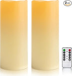 12" x 5" Ivory Large Waterproof Outdoor Flameless Candles Battery Operated LED Flickering Pillar Candles with Remote and Timer for Indoor Outdoor Lanterns, Long Lasting, Set of 2