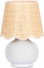 BoutiqueRugs Navarro Boho Ceramic Bedside Table Lamp for Bedroom Nightstand and Living Room - Shade Rattan - Blue, Beige - 13" H