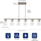 TODOLUZ 6-Lights Farmhouse Chandelier Island Lighting with Seeded Glass Shade, Modern Hanging Ceiling Light Fixtures for Kitchen Bar in Brushed Nickel