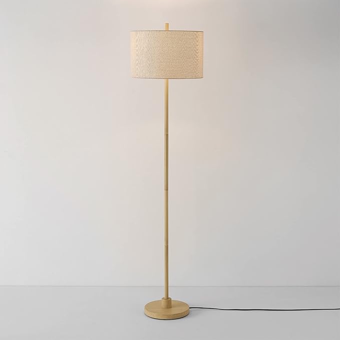 GLOBE Electric 65906 62" Floor Lamp, Light Faux Wood, Jute Shade, On/Off Rotary Switch on Socket
