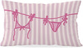 Beachy Throw Pillow Cover 12x20, Pink Coastal Room Decor, Trendy Indoor Outdoor Lumbar Pillow Cover, Preppy Bikini Prints Girls Room College Dorm Sofa Couch Decor