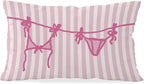 Beachy Throw Pillow Cover 12x20, Pink Coastal Room Decor, Trendy Indoor Outdoor Lumbar Pillow Cover, Preppy Bikini Prints Girls Room College Dorm Sofa Couch Decor