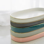10x5 Bathroom Vanity Tray, Oval Ceramic Decorative Perfume Candle Tray for Bathroom/Kitchen Counter, Green