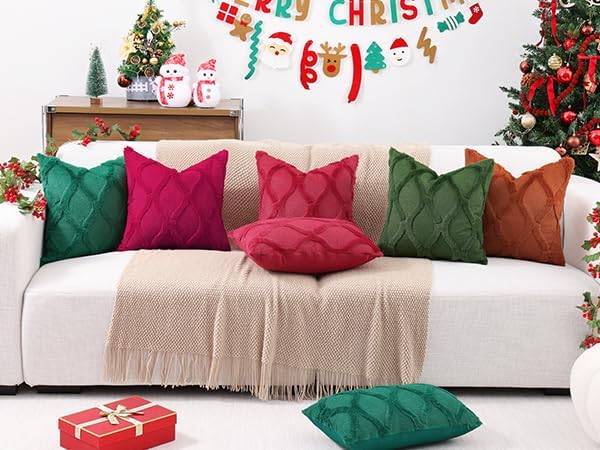 decorUhome Christmas Throw Pillow Covers 16x16 Inch Set of 2, Soft Plush Faux Fur Wool Burgundy Couch Pillow Covers, Decorative Neutral Pillow Cases for Bed Sofa Living Room Home Decor