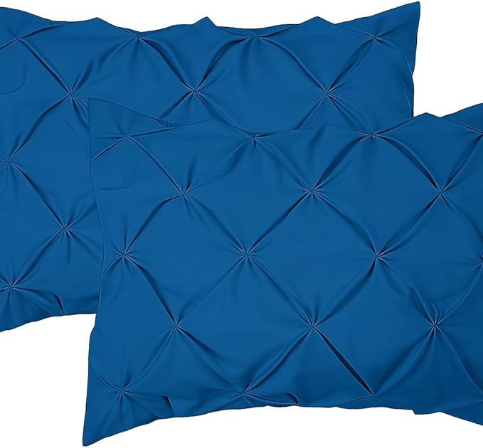 COTTON STICH King Pillow Shams Set of 2, Zipper Closure, New Blue Pinch Pleated Pillow Shams 20x36 Pillow Covers Hotel Quality 100% Egyptian Cotton 600 Thread Count Gorgeous Decorative