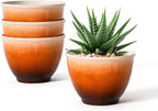 8 Inch Plastic Plant Pots, Set of 4 Flower Pots Planters with Drainage Hole, Glossy Smooth Finish Planter for Indoor Outdoor Succulent Snake Plants(Orange)