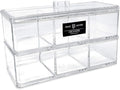 Isaac Jacobs 3-Compartment Clear Acrylic Rectangular Stackable Organizer with Lid, Multi-Sectional Drawer Tray, Storage Solution for Makeup, Craft Supplies, for Bathroom, Kitchen, Office (2, Clear)