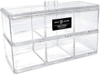 Isaac Jacobs 3-Compartment Clear Acrylic Rectangular Stackable Organizer with Lid, Multi-Sectional Drawer Tray, Storage Solution for Makeup, Craft Supplies, for Bathroom, Kitchen, Office (2, Clear)