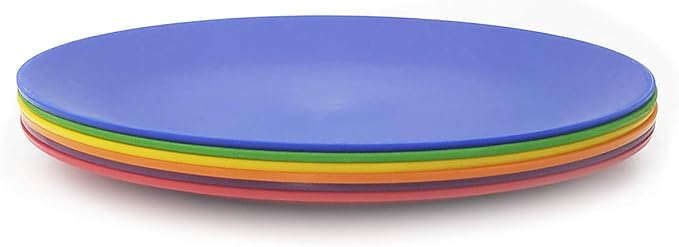 KX-WARE Plastic Plates Set of 6 - Unbreakable and Reusable 9.875 inches Dinner Plates, Multicolor | Dishwasher Safe, BPA Free
