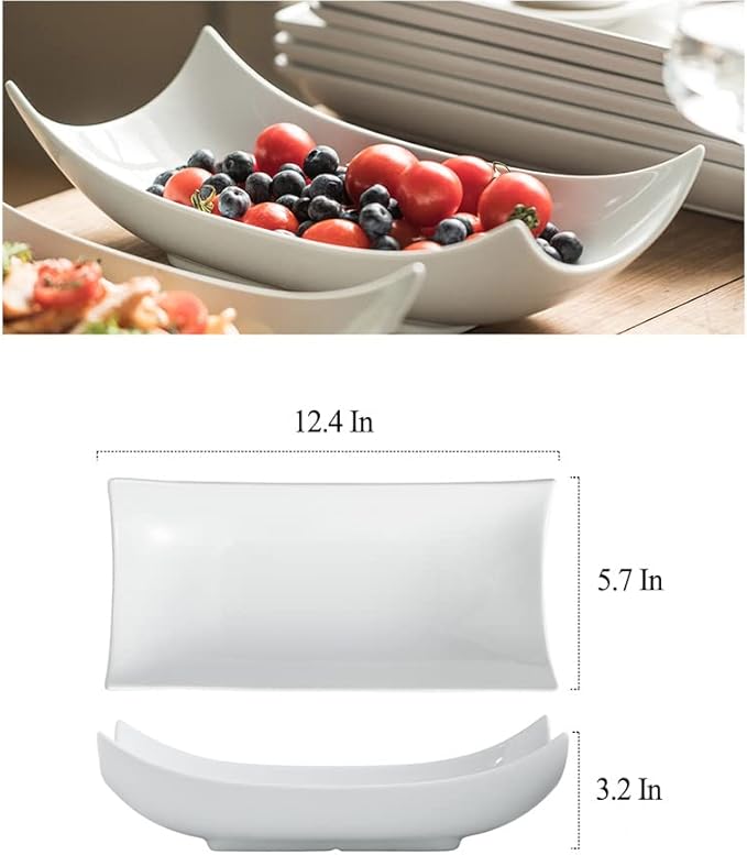 Gomakren Serving Platters Serving Bowls Set Turkey Serving Platter Porcelain Serving Dishes For Entertaining Special Curved Deep Large Thanksgiving Christmas Dishes Gifts Set of 3 White 12 Inch