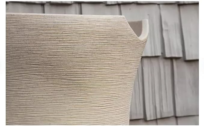 Impressions Corsican Decorative Rain Barrel, 50 Gallon Capacity,Unique Textured White Ceramic Look with Brass Spigots Finish, Modern Design
