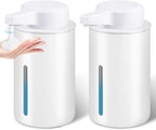 2 Pack Automatic Foaming Soap Dispenser, 13.5oz Touchless Electric Hand Soap Dispenser, Rechargeable Foam Pump for Bathroom Countertop, Kids & Family Use (White)
