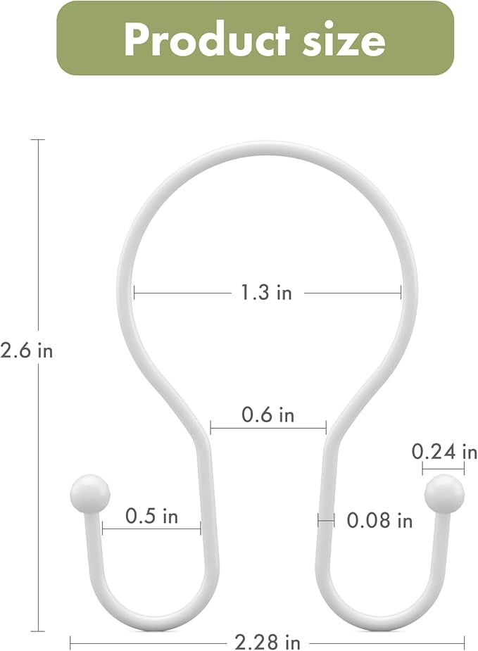 AmazerBath White Shower Curtain Hooks, Shower Curtain Rings, Simple Double Shower Curtain Hooks Rust Proof, Metal Smooth Glide Shower Hooks for Shower Curtain Rod, 12 Pcs Shower Rod Hooks
