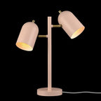 GLOBE Electric 30290 19" 2-Light Desk Lamp, Matte Pink, Brass Accents, 2.1A USB Port, On/Off Rotary Switch on Each Shade, Reading Light, Dorm Room Essentials, Lamps for Living-Room, Office Décor
