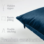 lalaLOOM Velvet Throw Pillow Covers, Set of 2, 20x20 Decorative Square Pillows Home Decor, Soft Accent Cases, Silky Machine Washable Pillowcases for Sofa, Couch, Bedroom, Living Room, Dark Blue
