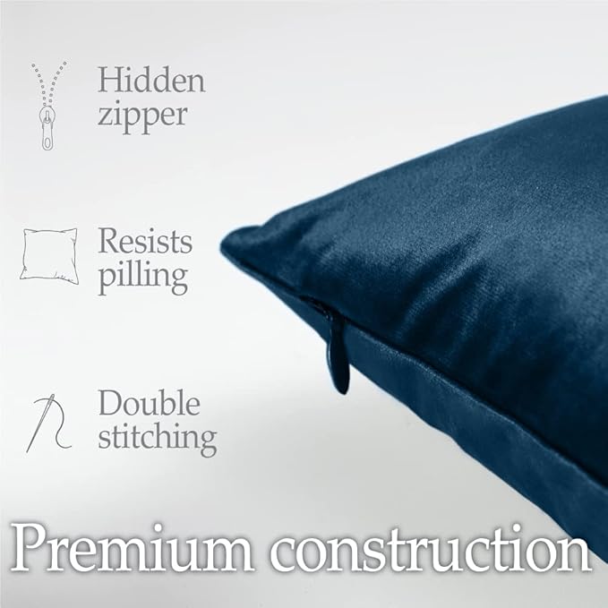 lalaLOOM Velvet Throw Pillow Covers, Set of 2, 24x24 Decorative Square Pillows Home Decor, Soft Accent Cases, Silky Machine Washable Pillowcases for Sofa, Couch, Bedroom, Living Room, Dark Blue