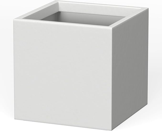 Kante 10 Inch Square Concrete Planter for Outdoor Indoor Home Patio Garden, Large Plant Pot with Drainage Hole and Rubber Plug, Pure White
