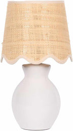 BoutiqueRugs Liliac Boho Ceramic and Jute Bedside Table Lamp for Bedroom Nightstand - End Side Lighting for Living Room - Shade Rattan - White, Beige - 15" H