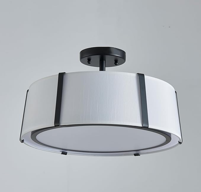 Shrine Lighting Drum Chandeliers, Modern Style, Perfect Ceiling Light Fixture for Living Space, D16'' x H9'', E12*3 Sockets, White Lampshade & Black Finish