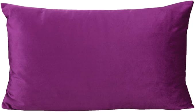 12x20 Inch Set of 2 Rectangle Lumbar Velvet Soft Throw Pillow Cases Solid Cushion Covers Home Decorative for Couch Sofa Bedroom, Purple Magenta