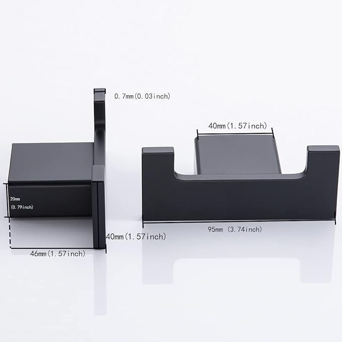 RANDOM Black Double Towel Hook SUS304 Stainless Steel Towel Hooks for Bathroom Wall Mounted Coat Hooks Heavy Duty Wall Hook Square Hand Towel Holder Matte Black Robe Hook.96009-8MB-2