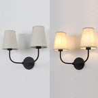 2-Lights Wall Sconces with Funnel Linen Fabric Shades, Double Light Wall Lamps for Bedroom Living Room Vanity Bathroom Hallway Stairway