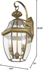 Livex Lighting 2251-02 Monterey 2 Light Outdoor Polished Brass Finish Solid Brass Wall Lantern with Clear Beveled Glass, 20.25" x 10.5" x 10"