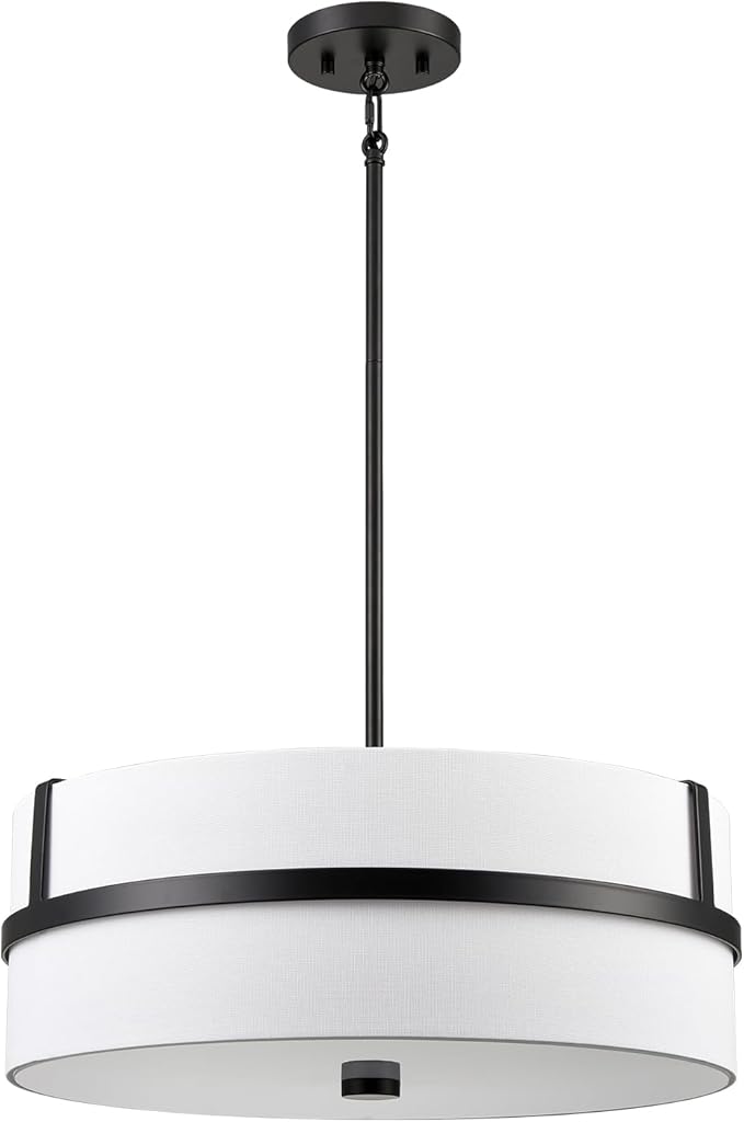 HYDELITE Black Pendant Light Drum Black Chandelier Modern 4 Light for Dinnng Room Living Room Bedroom