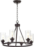 MELUCEE 6-Light Glass Chandelier Farmhouse Lighting, Kitchen Island Lighting Dining Room Light Fixtures Hanging Glass Pendant Light Oil Rubbed Bronze Finished